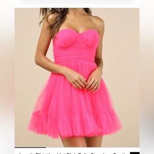 Hot pink strapless tulle LuLus dress